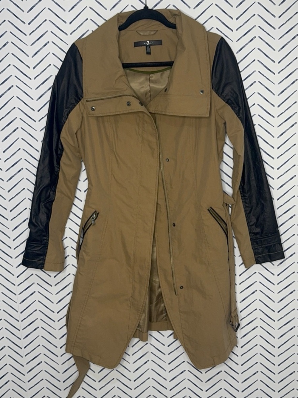 7 for All Mankind Water Repellant Trench beige black small - Picture 3 of 7